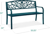 Best Choice Products Outdoor Bench Steel Garden Patio Porch Furniture for Lawn, Park, Deck w/Floral Design Backrest - Photo 2
