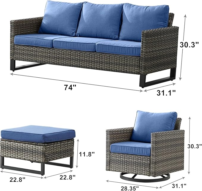 Rilyson Wicker Outdoor Patio Furniture Set - 7 Piece Patio Conversation Set with 4 Swivel Rocker Chairs - Photo 2