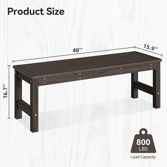 48" HDPE Outdoor Bench, All-Weather & Fade-Resistant 2-Person Garden Bench, Low Maintenance Patio Bench for Garden, Porch & Patio, Dark Brown