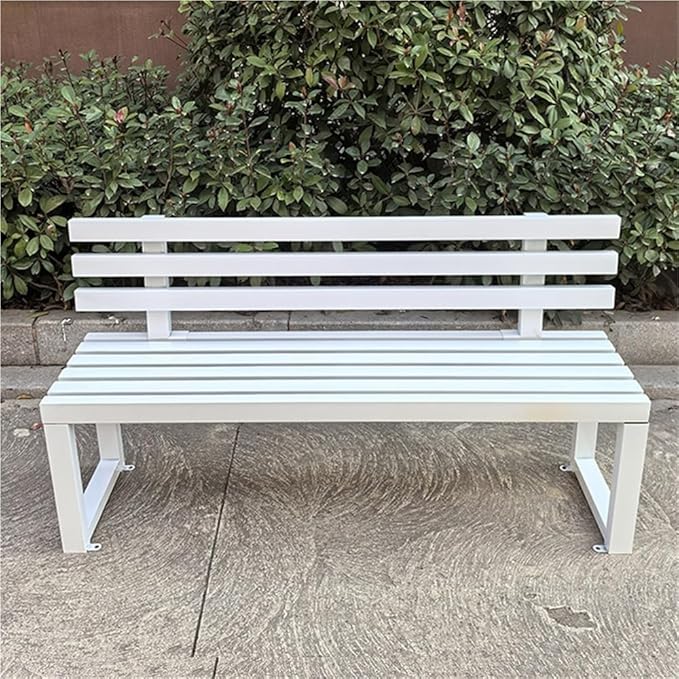 Outdoor Patio Benches, Garden Metal Bench with Backrest, Weatherproof Metal Garden Patio Bench, Bench Yard, Stadium, Scenic Area or Open-Air Seating(White,100cm/39.4in)