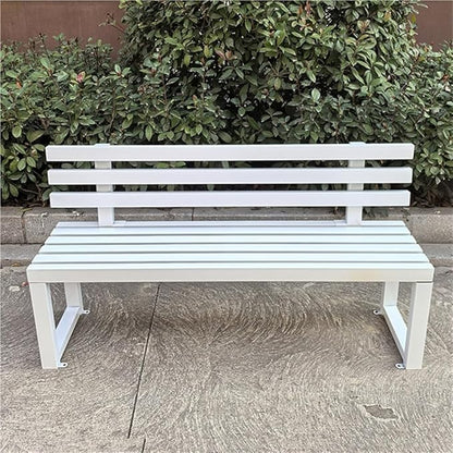 Outdoor Patio Benches, Garden Metal Bench with Backrest, Weatherproof Metal Garden Patio Bench, Bench Yard, Stadium, Scenic Area or Open-Air Seating(White,100cm/39.4in)