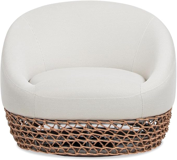 Jennifer Taylor Home Willow 35.5" Upholstered Woven Patio Deep Seating Armchair, Golden Brown Wicker Frame, Wheat Beige