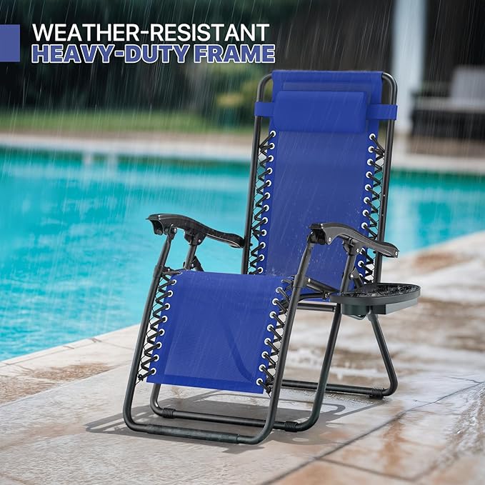 Magshion Zero Gravity Lounge Chair, Adjustable Folding Recliner with Cup Holder Side Tray & Removable Headrest Pillow - Photo 10