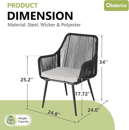 Patio Dining Chairs Outdoor Dining Chairs with Armrest and Cushion Set of 4, All-Weather Woven Twisted Wicker Rattan Chair, Modern Indoor Outdoor Seating for Garden, Lawn, Backyard, Black