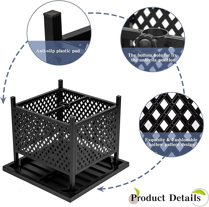 Outdoor Patio Bistro Coffee Table Side Table with 1.57" Umbrella Hole, Small Metal Square, for Garden, Pool, Deck, Black