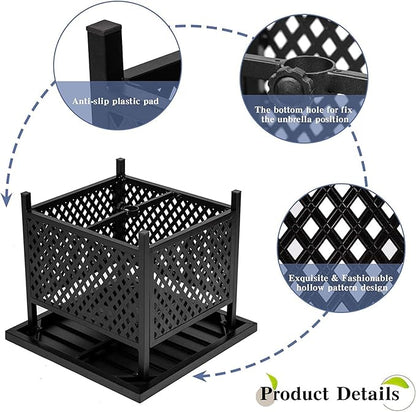 Outdoor Patio Bistro Coffee Table Side Table with 1.57" Umbrella Hole, Small Metal Square, for Garden, Pool, Deck, Black
