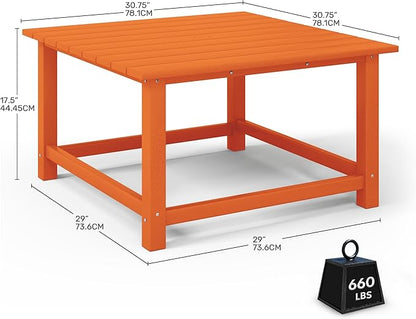 Costaelm Patio Conversation Table, Tatio Accent HDPE Outdoor Weather Resistant, Square Outdoor Porch Balcony Patio Drink Table for Outside, Pool, Backyard, Orange