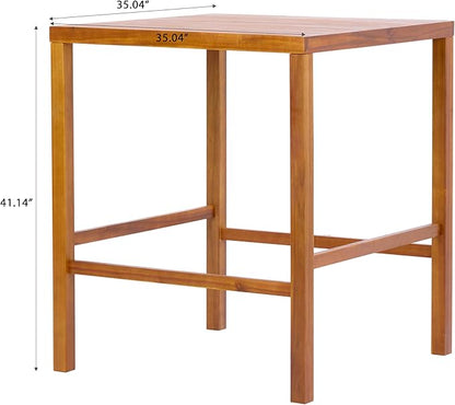 Christopher Knight Home Balew Acacia Wood Outdoor Bar Table, Wooden Patio Bar Height Table, Square Kitchen Coffee Bar Table, Patio Furniture Set, Teak