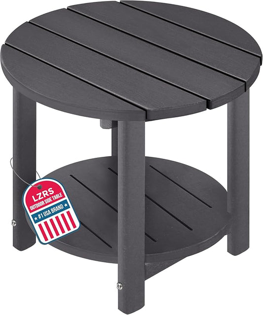 LZRS Round Adirondack Side Table Double End Table, Outdoor Side Tables for Patio, Backyard,Pool, Indoor Companion, Easy Maintenance & Weather Resistant(Grey)