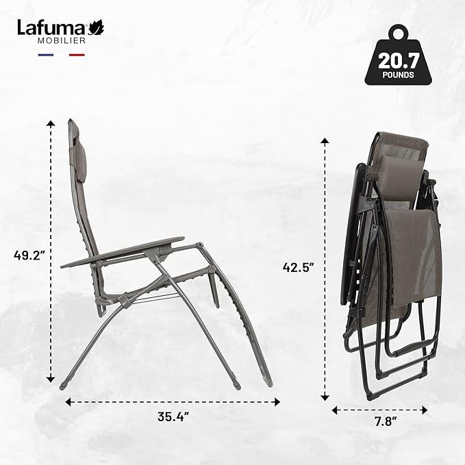 Lafuma LFM3121-8717 Futura Batyline XL Zero Gravity Recliner Chair, Portable Outdoor Lounge Chair with Steel Frame, Graphite