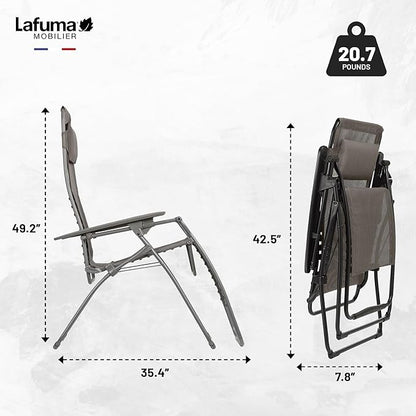 Lafuma LFM3121-8717 Futura Batyline XL Zero Gravity Recliner Chair, Portable Outdoor Lounge Chair with Steel Frame, Graphite