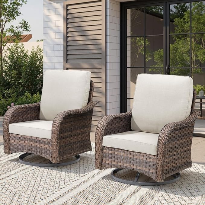Wicker Rocking Swivel Glider Chair with Cushion for Porch, Balcony, and Backyard Use