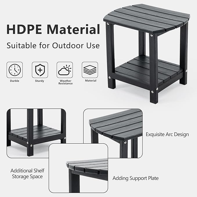 4 Chairs & 2 Tables Folding Adirondack Chair Set with Table – HDPE Weatherproof Outdoor Patio Chairs with Reclining - Photo 5