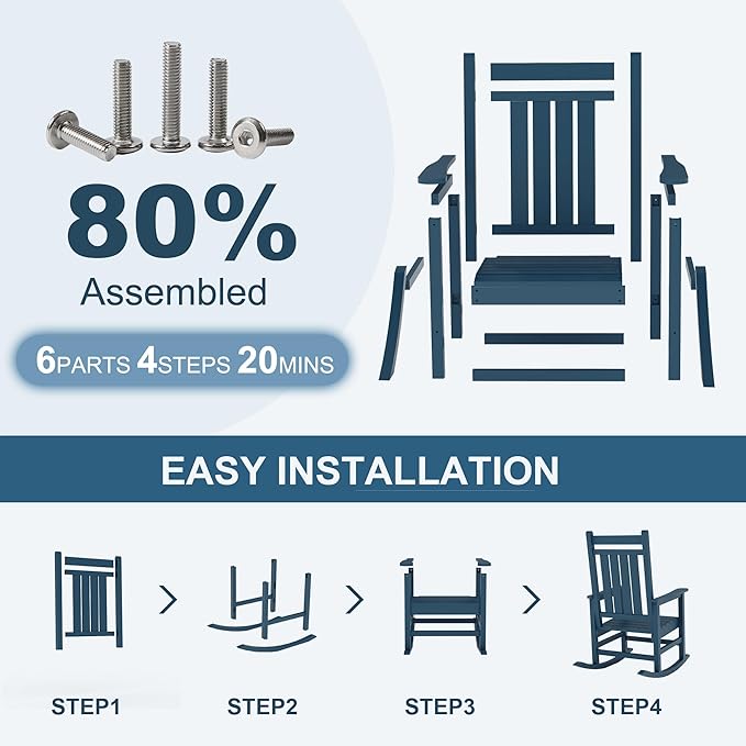 Outdoor HDPE Rocking Chairs, HDPE Oversized Patio Rocking Chairs, All Weather Resistant Porch Rocker, Heavy Duty Front Plastic Rockers for Outside