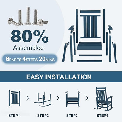 Outdoor HDPE Rocking Chairs, HDPE Oversized Patio Rocking Chairs, All Weather Resistant Porch Rocker, Heavy Duty Front Plastic Rockers for Outside