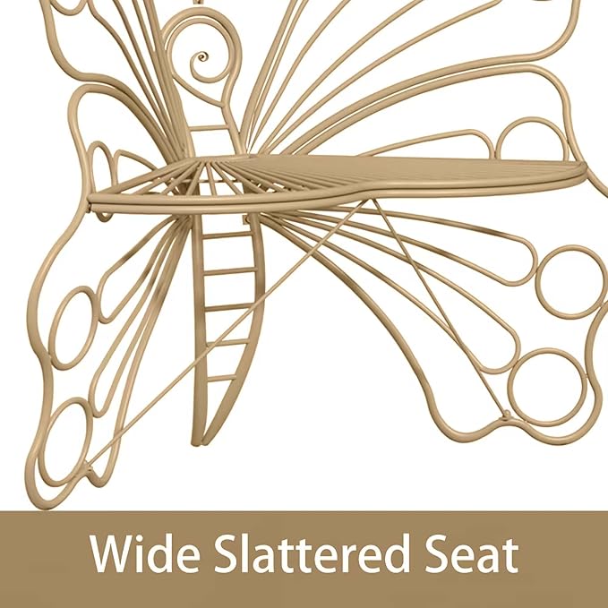 Brown Cute Butterfly Benches for Outdoors, Pretty Garden Bench & 50" Metal Outside Bench, Front Porch Benches Outdoor with Sturdy Frame for Lawn Yard Balcony (Brown)