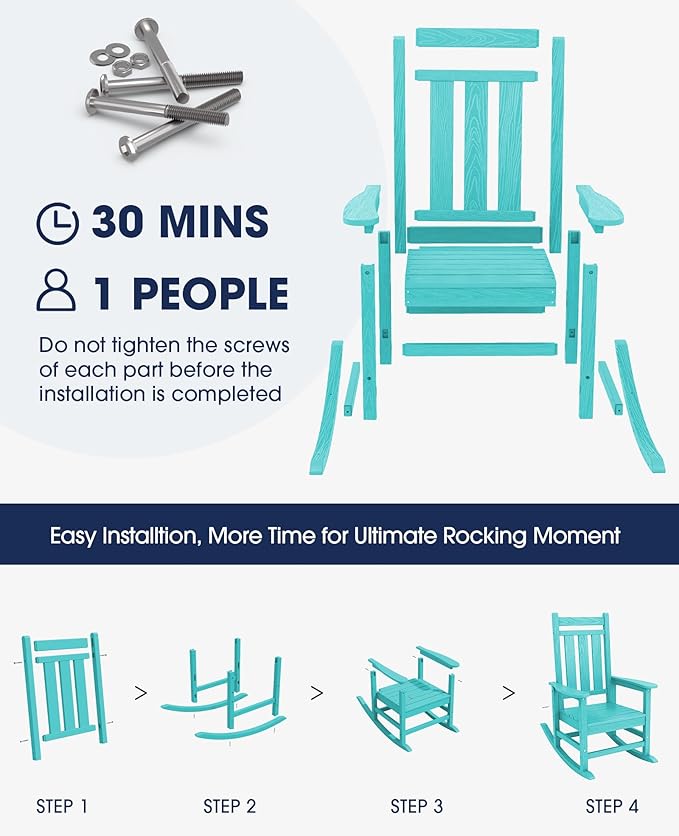 KINGYES Oversized Outdoor Rocking Chair, All-Weather Patio Rocking Chairs for Porch, HDPE Outdoor Patio Rockers with High Back & Wide Seat for Garden, Lawn, Aruba
