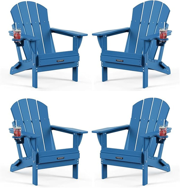 MUCHENGHY Folding Adirondack Chairs HDPE Weather Resistant 4 Pack, Patio Firepit Chairs, Sturdy Outside Chair - Photo 1