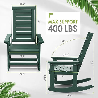GREENVINES Outdoor Rocking Chairs | Set of 4 | Porch Rocker | HDPE Plastic | Forest | Oversized Rockers | High Back | Big & Tall | Ladder Back | for Patio Outside Backyard Balcony Garden