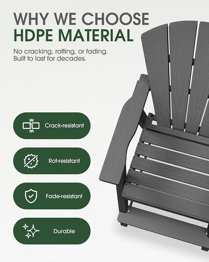 Tall Adirondack Chairs Set of 4, HDPE High Adirondack Chairs with Double Removable Trays, All Weather Outdoor Barstools for Patio, Balcony, Backyard, Deck and Garden, Darkgrey