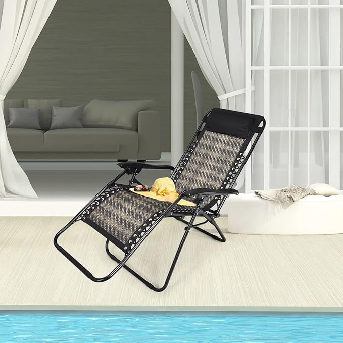 COSTWAY Patio Rattan Zero Gravity Lounge Chair Folding Recliner W/Headrest Mix Gray