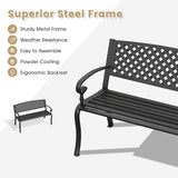VICLLAX Outdoor Garden Bench, Metal Frame Patio Bench with Twist Circle Design Backrest for Porch Yard Lawn Deck, Black - Photo 5