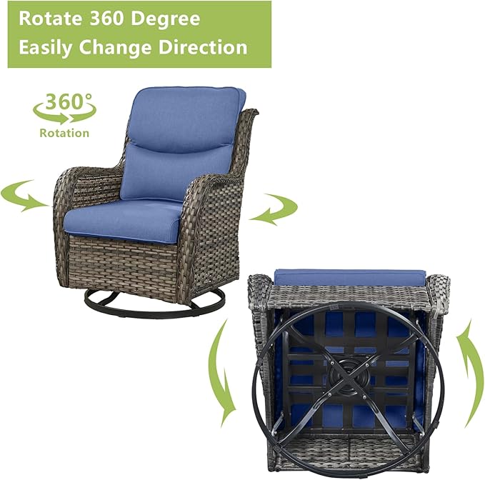 Rilyson Wicker Rocking Chair Swivel Chairs - 3 Piece Rocker Patio Furniture Set Rattan Rocking Bistro Sets with Glass - Photo 4