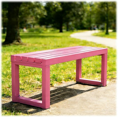 Outdoor Patio Furniture, Garden Bench Seat, Metal Porch Bench, Outdoor Benches Weatherproof 3.3ft 3.9ft 4.9ft 5.9ft Steel Outside Chair for Lawn Yard Work Entryway Outside Seating(Pink,3.3ft)