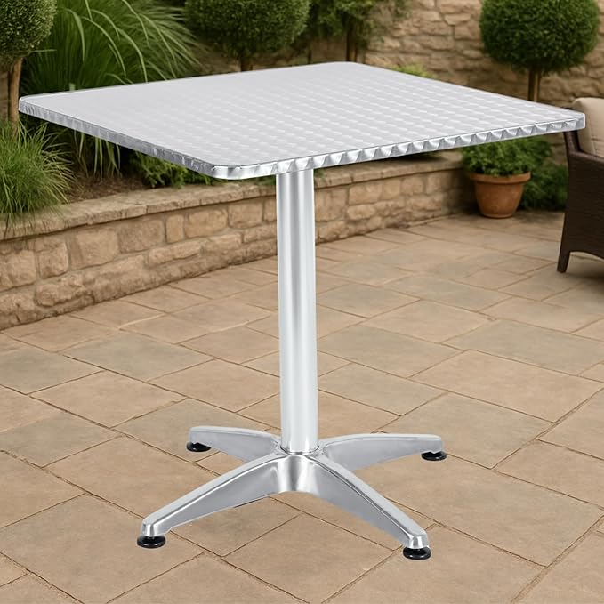 BTEXPERT Set of 2, Indoor Outdoor 27.5" Square Restaurant Table for Patio Stainless Steel Silver Aluminum Furniture - Photo 2