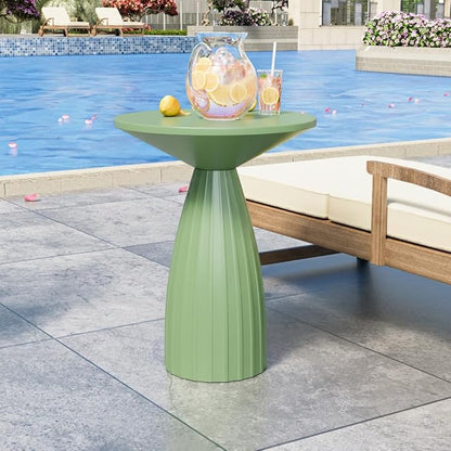 Metal Small Patio Table, Round Outdoor Side Table, Outdoor Accent Patio End Table, for Garden, Pool, Yard, Balcony, Living Room, Deck, Weather Resistant, No Assembly, Green