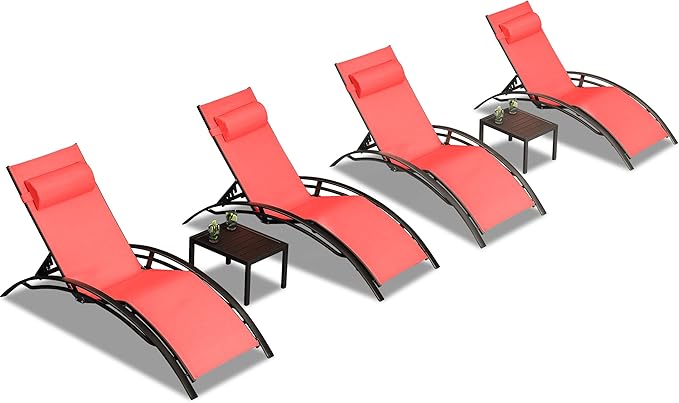 PURPLE LEAF Patio Chaise Lounge Chair Set with 2 Side Table Outdoor Pool Adjustable Recliner Chairs for Outside Beach Poolside Sunbathing Tanning Lounger