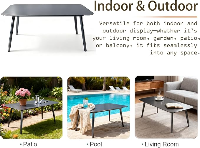 All-Weather Aluminum Outdoor Coffee Table | Modern & Durable Patio Furniture | Perfect for Balcony, Garden, and Poolside | Black (37 x 21.2 x16.5 in)