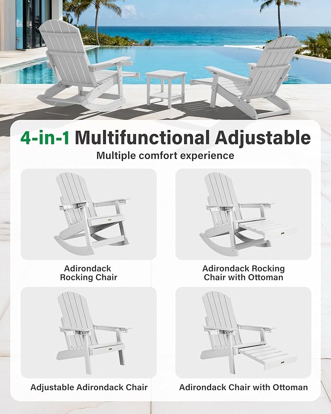 YEFU Adirondack Chairs with Retractable Ottoman: Oversize Adirondack Rocking Chairs - 5-Level Adjustable High Back - Photo 4