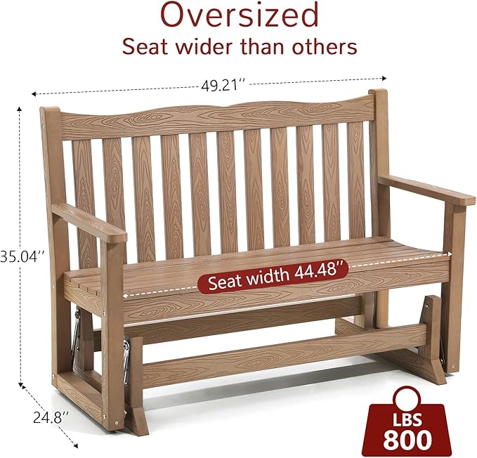 Stoog Outdoor Gliders Set of 2, All-Weather HIPS Glider Bench for Outside, Never Fade or Rot, Teak - Photo 3