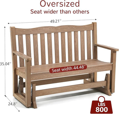 Stoog All-Weather Outdoor Glider Bench, Waterproof 2 Person HIPS Patio Glider with 800 lbs Weight Capacity, Never Fade or Rot, for Backyard, Garden, Porch, Deck, and Pool, Teak