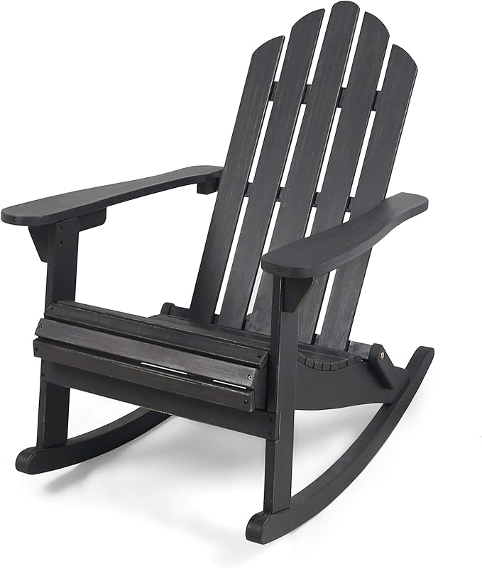 Christopher Knight Home Cara Outdoor Adirondack Acacia Wood Rocking Chair, Dark Gray Finish - Photo 1