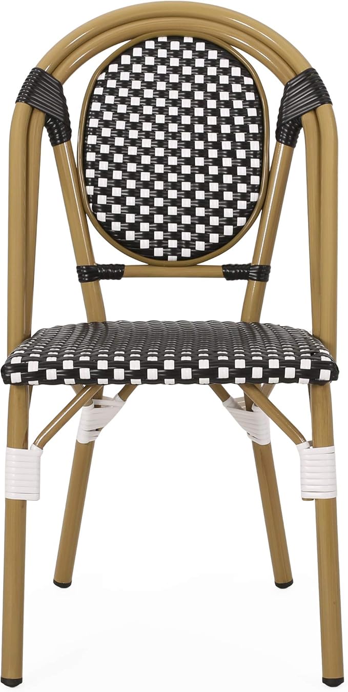 Christopher Knight Home Gwendolyn Outdoor French Bistro Chairs (Set of 4), Black + White + Bamboo Print Finish - Photo 9