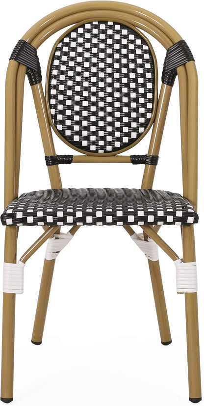 Christopher Knight Home Gwendolyn Outdoor French Bistro Chairs (Set of 4), Black + White + Bamboo Print Finish
