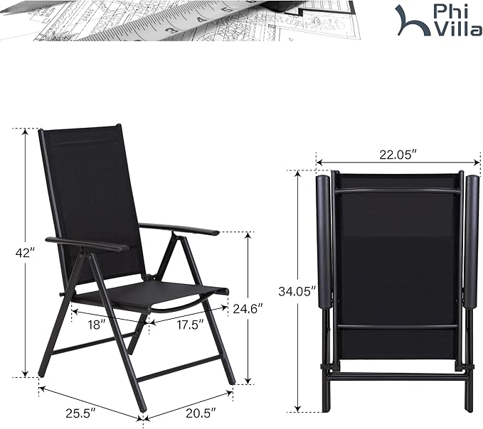 PHI VILLA Patio Folding Chairs Set of 4, Portable Outdoor Dining Chairs with Adjustable Backrest for Outside, Garden - Photo 2