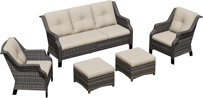 Patio Furniture Set 5 Pieces, Outdoor Wicker Furniture with Coffee Table and Side Table - Photo 9