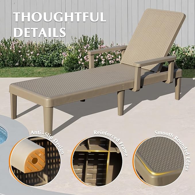 Domi Pool Lounge Chairs Set of 2, Outdoor Lounge Chairs with 6 Positions Backrest Adjustable Armrest - Photo 8