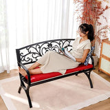 Outdoor Metal Garden Bench with Armrests - Slatted Patio Park Bench for Yard, Porch, Lawn - Photo 8