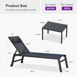 PURPLE LEAF Outdoor Oversized Lounge Chair Set of 3 Patio Chaise Pool Lounger Aluminum Frame with Side Table and Wheels - Photo 9