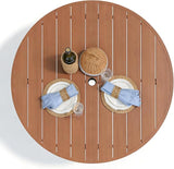 All-Weather 42" Round Outdoor Patio Table for 4, Metal Walnut Dining Table with Adjustable Umbrella Hole, Garden - Photo 5