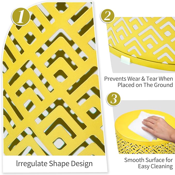 Outvita Outdoor Nesting Tables Set of 3, Heavy Duty Metal Frame Accent Modern End Table, Portable Side Table for Indoor, Outdoor, Living Room, Meander Pattern - Yellow