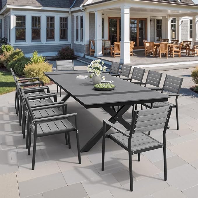 Pellebant 118" Outdoor Dining Table for 8-12, 10ft Aluminum Patio Table with Umbrella Hole - Photo 7