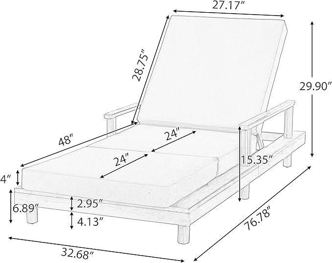 Merax Acacia Wood Outdoor Chaise Lounge Chair Set of 2 - Photo 2