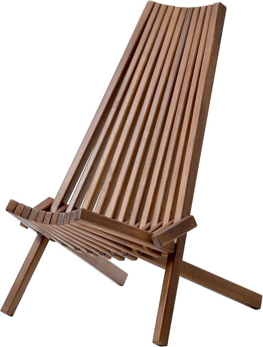 Knocbel Folding Chair, Wooden Low Profile Lounge Chair, Outdoor Patio for Solid Acacia Wood Porch Deck Lawn Garden Adirondark Chairs, Fully Assembled, 21.6" W x 30" D x 32.2" H