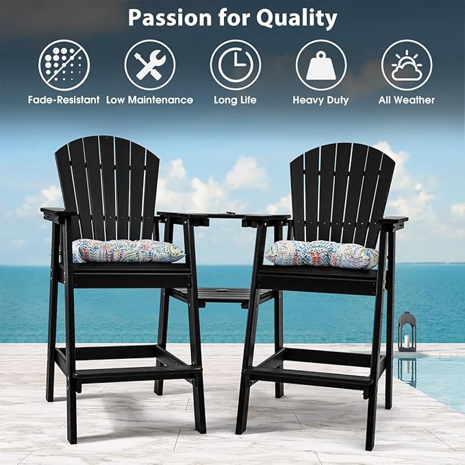 Sundale Outdoor Tall Adirondack Chairs Set of 2 with Table, Patio HDPE Bar Set, 3 PCS Counter Height Dining Bistro Set - Photo 8