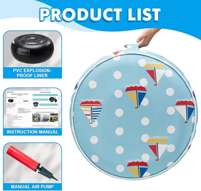AURASUN Inflatable Patio Ottoman Pouf - Portable Stool with Handle D20” x H10” - Air Pump Included for Outdoor Indoor - Photo 8